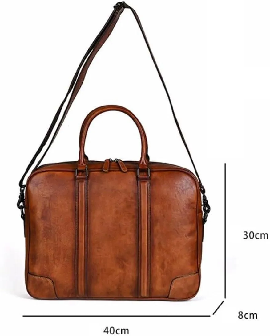 Mens Handbags Laptop Bags Genuine Leather Messenger Shoulder Bags Briefcases Computer Bags(Brown)