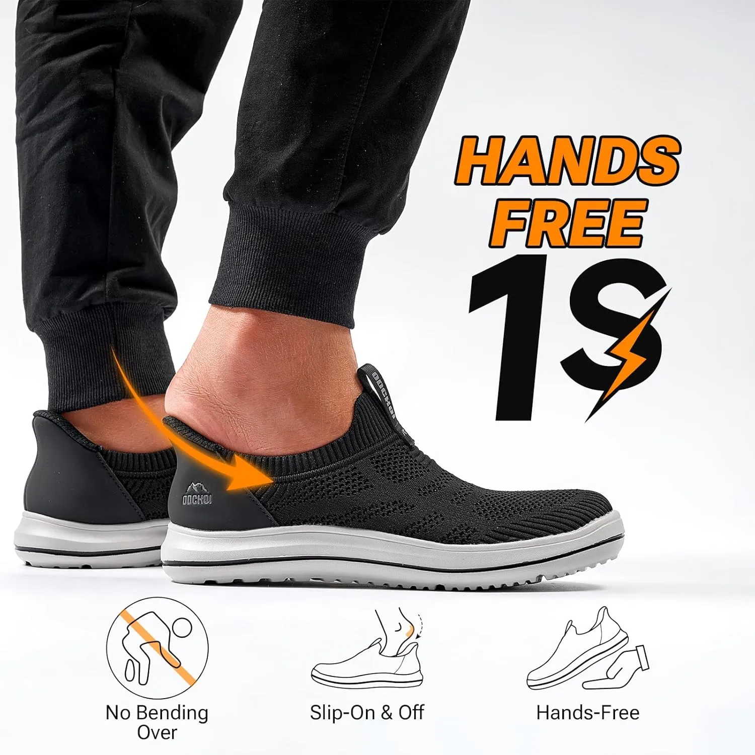 Mens Hands Free Slip On Walking Shoes Lightweight Athletic Non Slip Sneakers Comfortable Breathable Knit Slip in Casual Shoes
