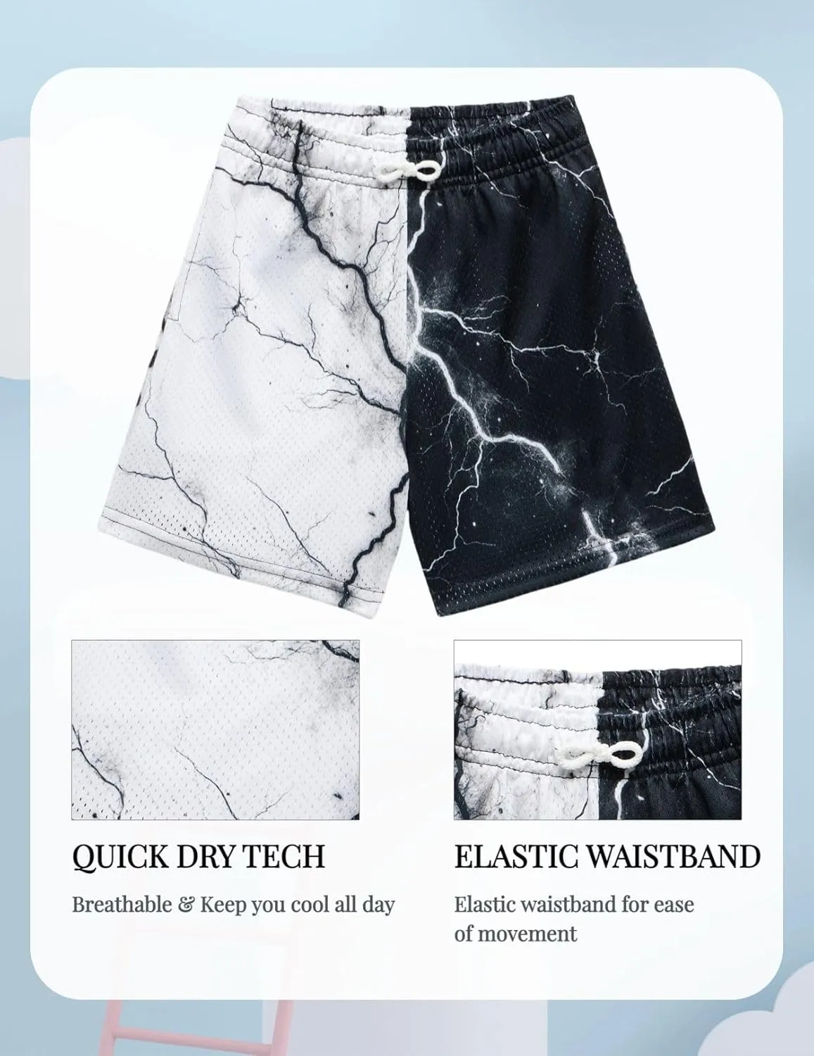 Mens Lightning Bolt Gym Shorts - Quick-Dry Breathable Athletic Shorts for Basketball,Running, Workouts Summer Streetwear