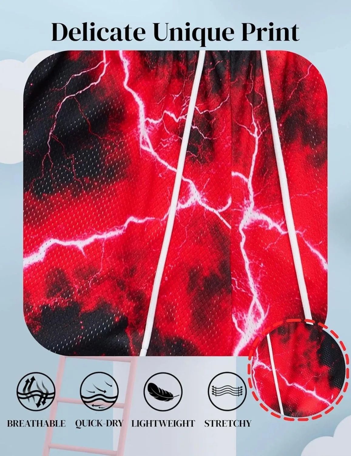 Mens Lightning Bolt Gym Shorts - Quick-Dry Breathable Athletic Shorts for Basketball,Running, Workouts Summer Streetwear