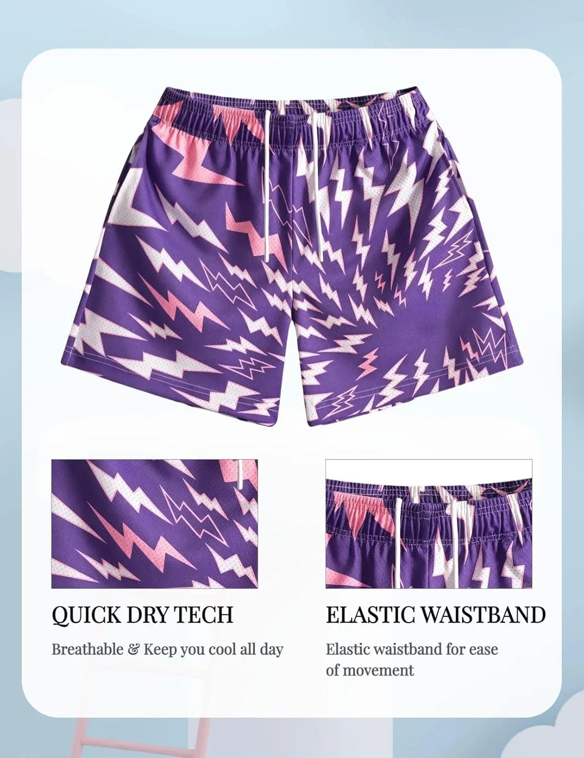 Mens Lightning Bolt Gym Shorts - Quick-Dry Breathable Athletic Shorts for Basketball,Running, Workouts Summer Streetwear