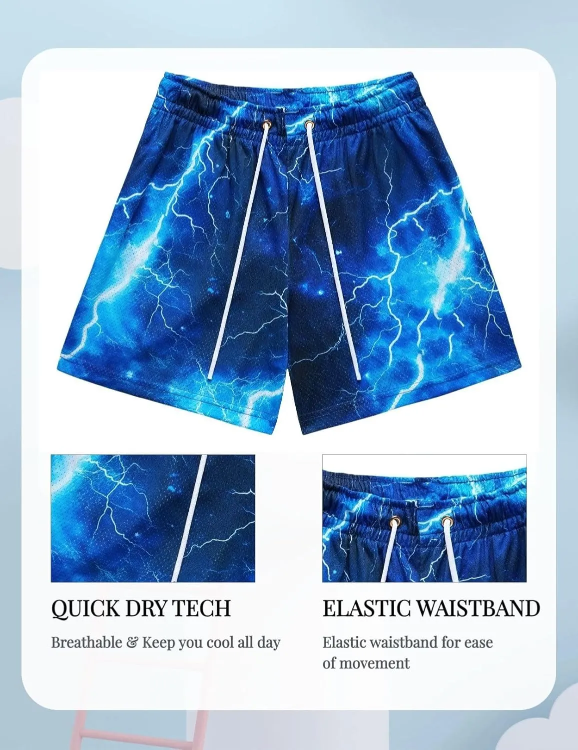 Mens Lightning Bolt Gym Shorts - Quick-Dry Breathable Athletic Shorts for Basketball,Running, Workouts Summer Streetwear