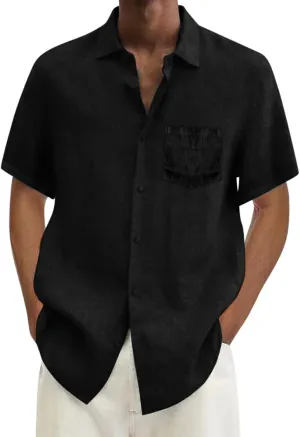 Mens Linen Shirts Short Sleeve Button Down Casual T-Shirt Fashion Beach Vacation Collared Solid Going Out Tee Tops