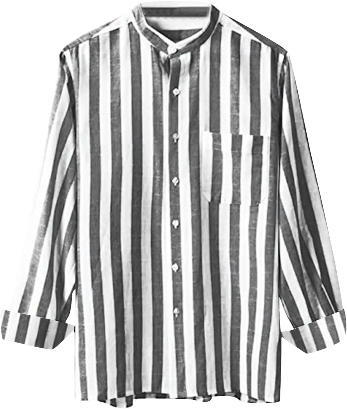 Mens Linen Shirts Striped Short/Long Sleeve Button Down Relaxed Fit Lightweight Spring Summer Casual Dressy T Shirt