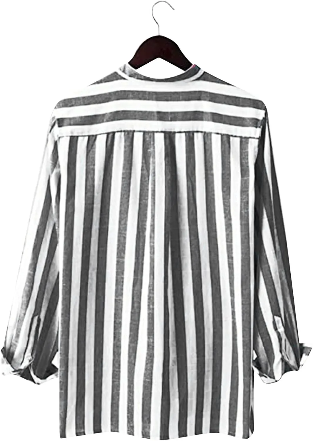 Mens Linen Shirts Striped Short/Long Sleeve Button Down Relaxed Fit Lightweight Spring Summer Casual Dressy T Shirt