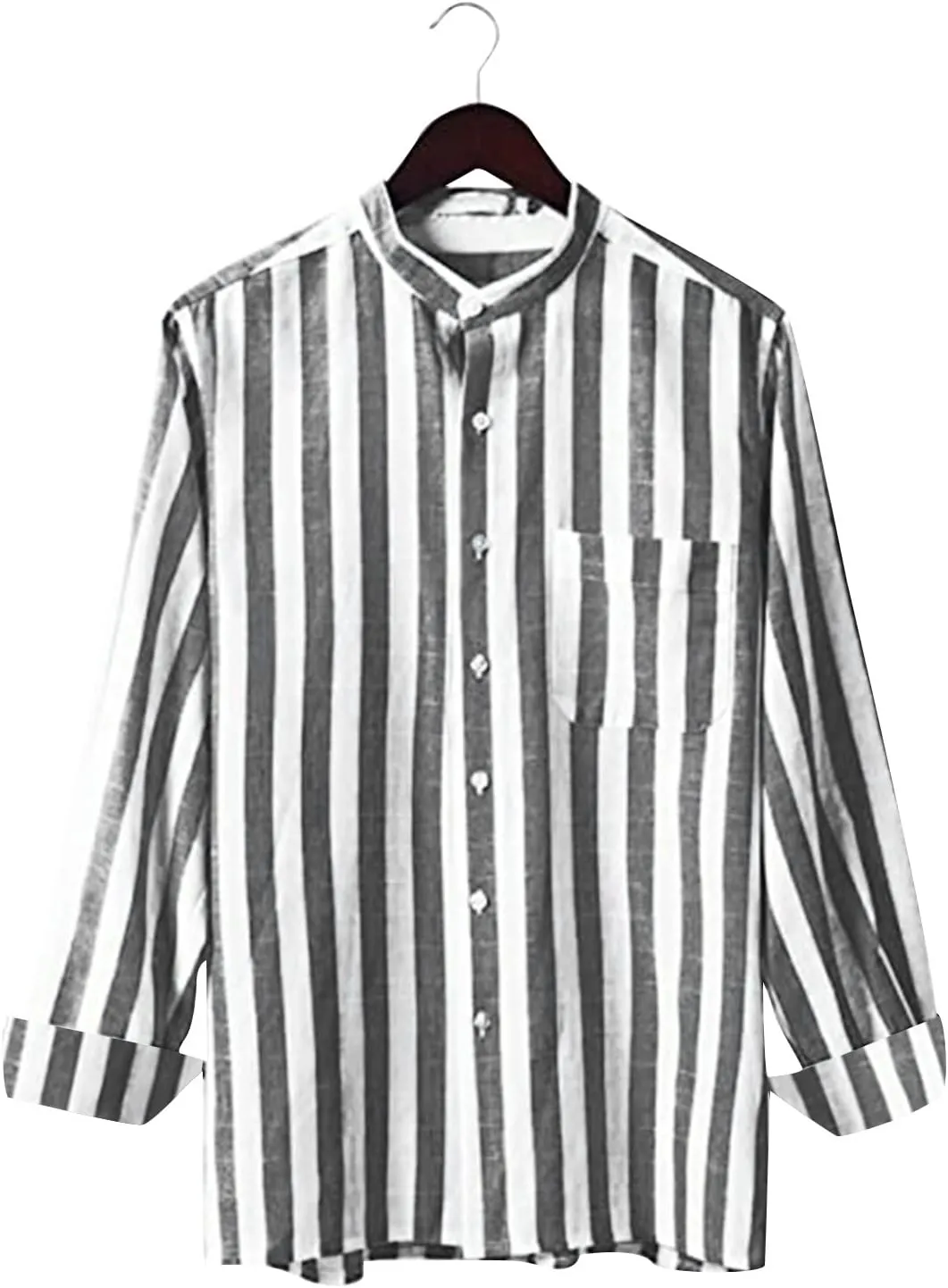 Mens Linen Shirts Striped Short/Long Sleeve Button Down Relaxed Fit Lightweight Spring Summer Casual Dressy T Shirt