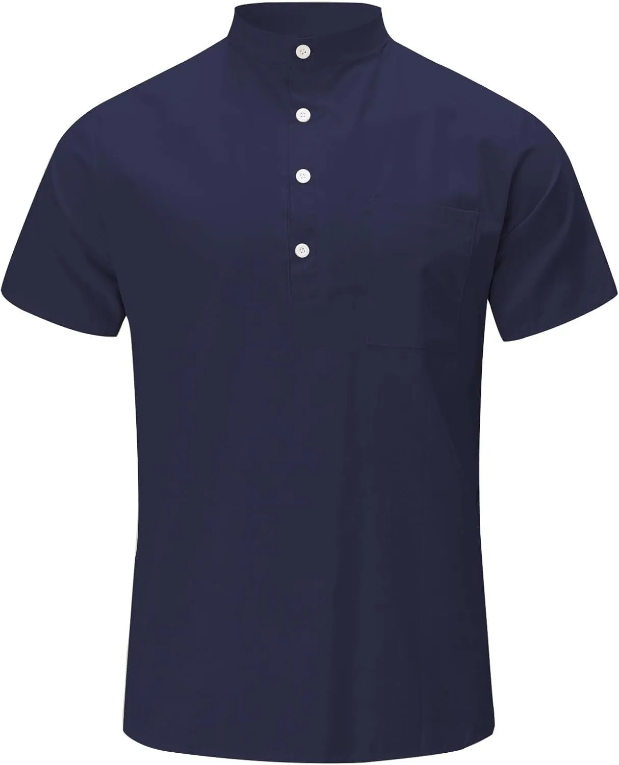 Men's Linen Shirts V Neck Button Short Sleeve Henley Shirt Vintage Wash Cotton Lightweight Loose Summer Beach Tees
