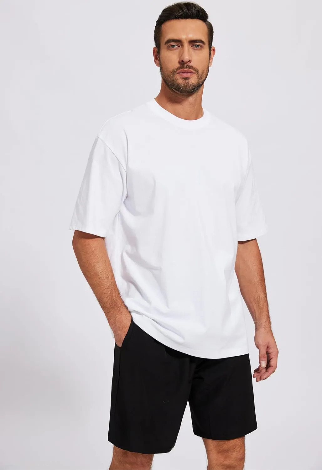 Men's Oversized T-Shirts Cotton Tee Heavyweight Unisex Short Sleeve Crew Neck Loose Fit Basic Tops