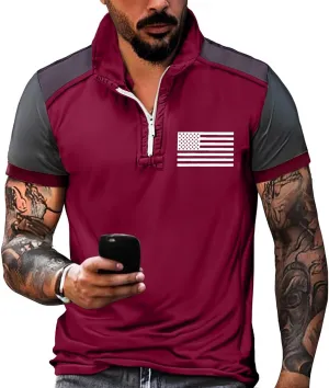 Men's Short Sleeve Golf Shirt Breathable & Casual American Flag Graphic Short Sleeve 2025