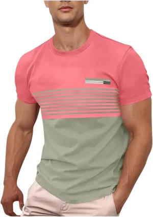 Mens Striped Printed Polo Shirts Short Sleeve Summer T-Shirt Color Matching Tees Business Casual Tops