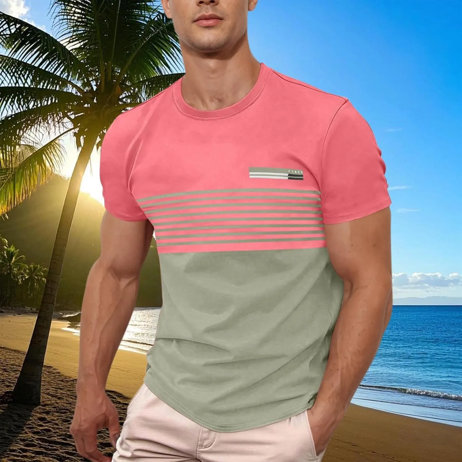 Mens Striped Printed Polo Shirts Short Sleeve Summer T-Shirt Color Matching Tees Business Casual Tops