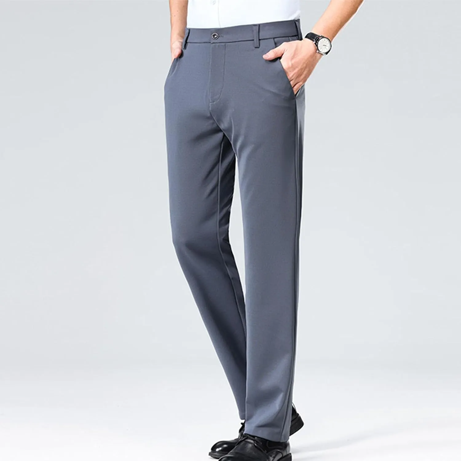 Mens Suit Pants Solid Color Straight Lightweight Dress Pants Cinch Bottom Botton Down Business Trousers Slim Fit Pants