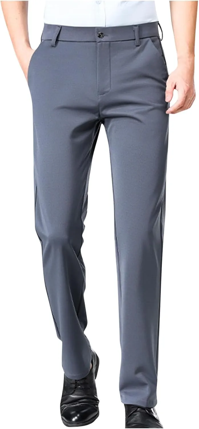 Mens Suit Pants Solid Color Straight Lightweight Dress Pants Cinch Bottom Botton Down Business Trousers Slim Fit Pants