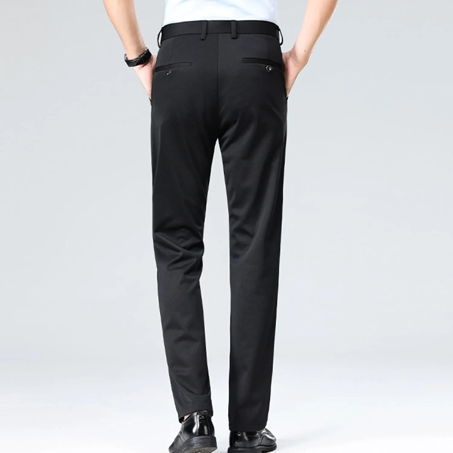 Mens Suit Pants Solid Color Straight Lightweight Dress Pants Cinch Bottom Botton Down Business Trousers Slim Fit Pants