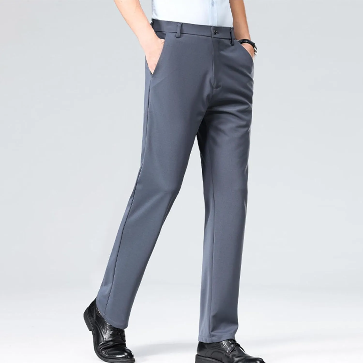 Mens Suit Pants Solid Color Straight Lightweight Dress Pants Cinch Bottom Botton Down Business Trousers Slim Fit Pants