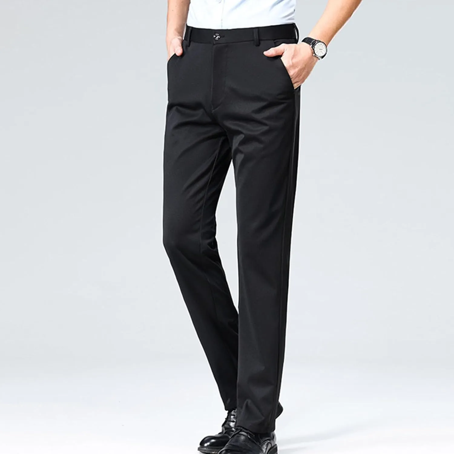 Mens Suit Pants Solid Color Straight Lightweight Dress Pants Cinch Bottom Botton Down Business Trousers Slim Fit Pants
