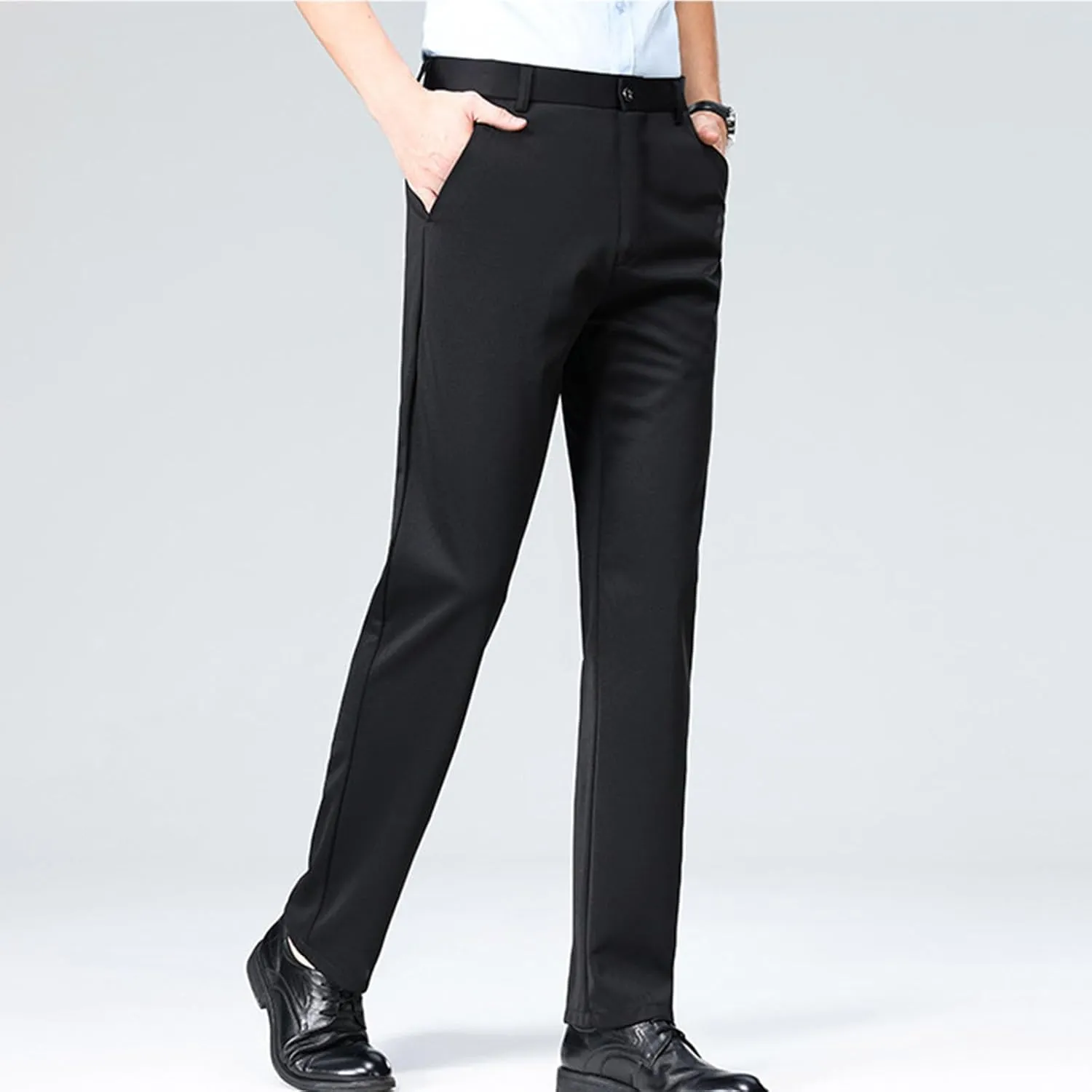 Mens Suit Pants Solid Color Straight Lightweight Dress Pants Cinch Bottom Botton Down Business Trousers Slim Fit Pants