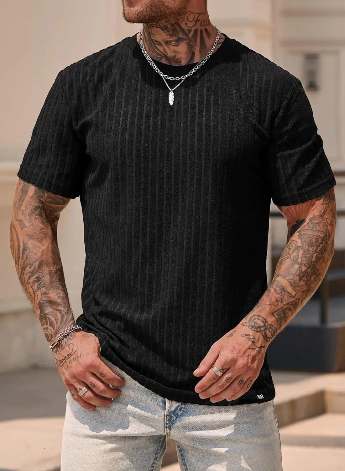 Mens Textured Shirts Casual Stretch T-Shirts Summer Crewneck Short Sleeve Tee Shirts (S-XXL)