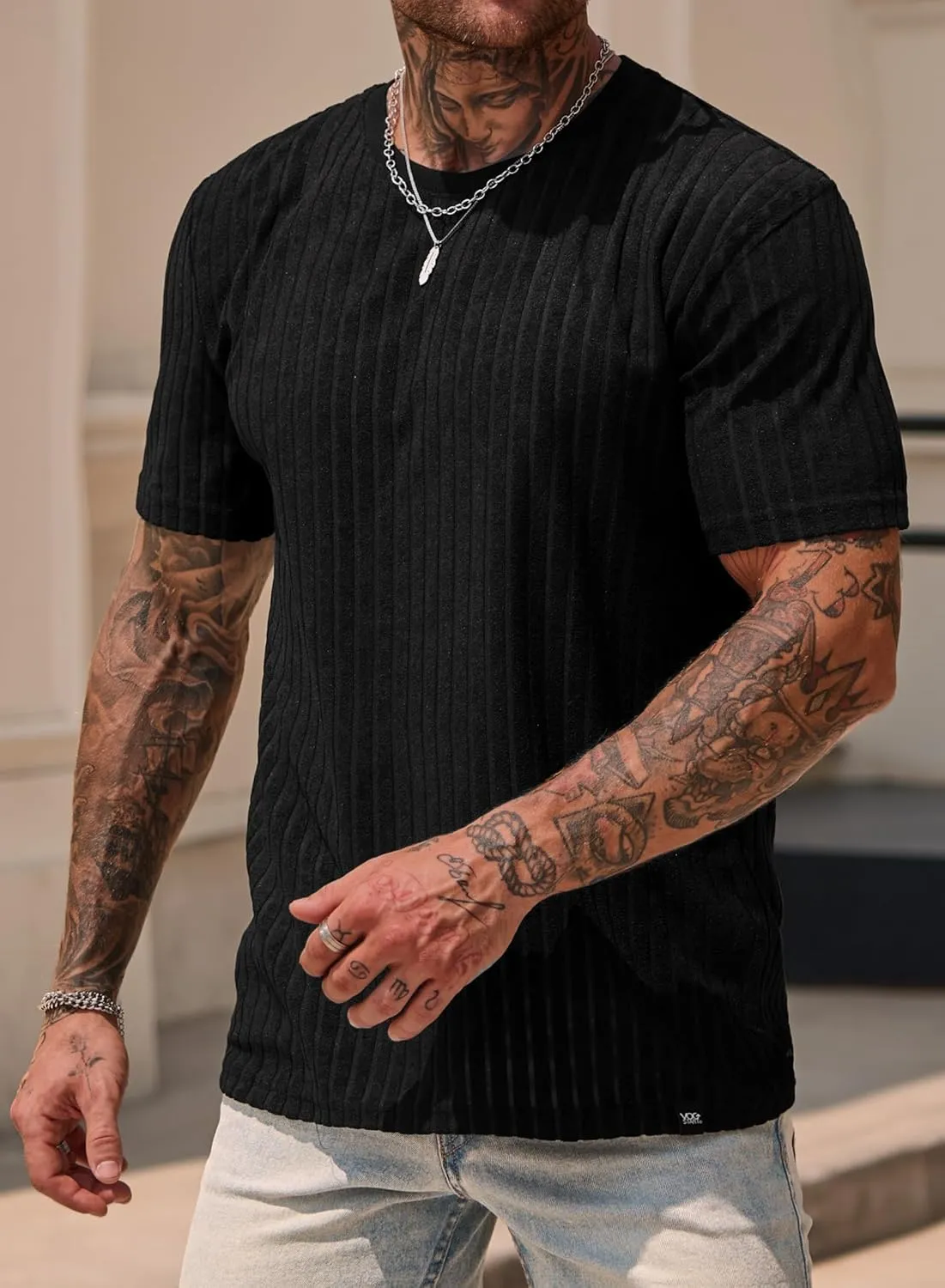 Mens Textured Shirts Casual Stretch T-Shirts Summer Crewneck Short Sleeve Tee Shirts (S-XXL)