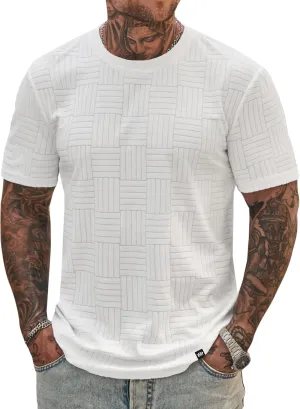 Mens Textured Shirts Casual Stretch T-Shirts Summer Crewneck Short Sleeve Tee Shirts (S-XXL)