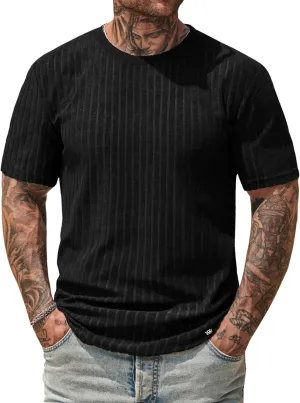 Mens Textured Shirts Casual Stretch T-Shirts Summer Crewneck Short Sleeve Tee Shirts (S-XXL)