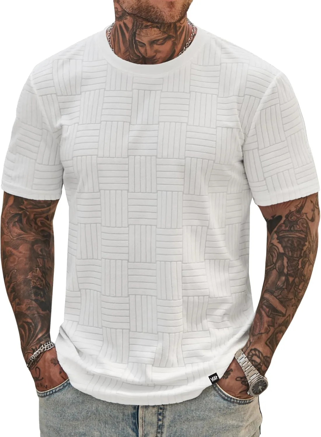 Mens Textured Shirts Casual Stretch T-Shirts Summer Crewneck Short Sleeve Tee Shirts (S-XXL)