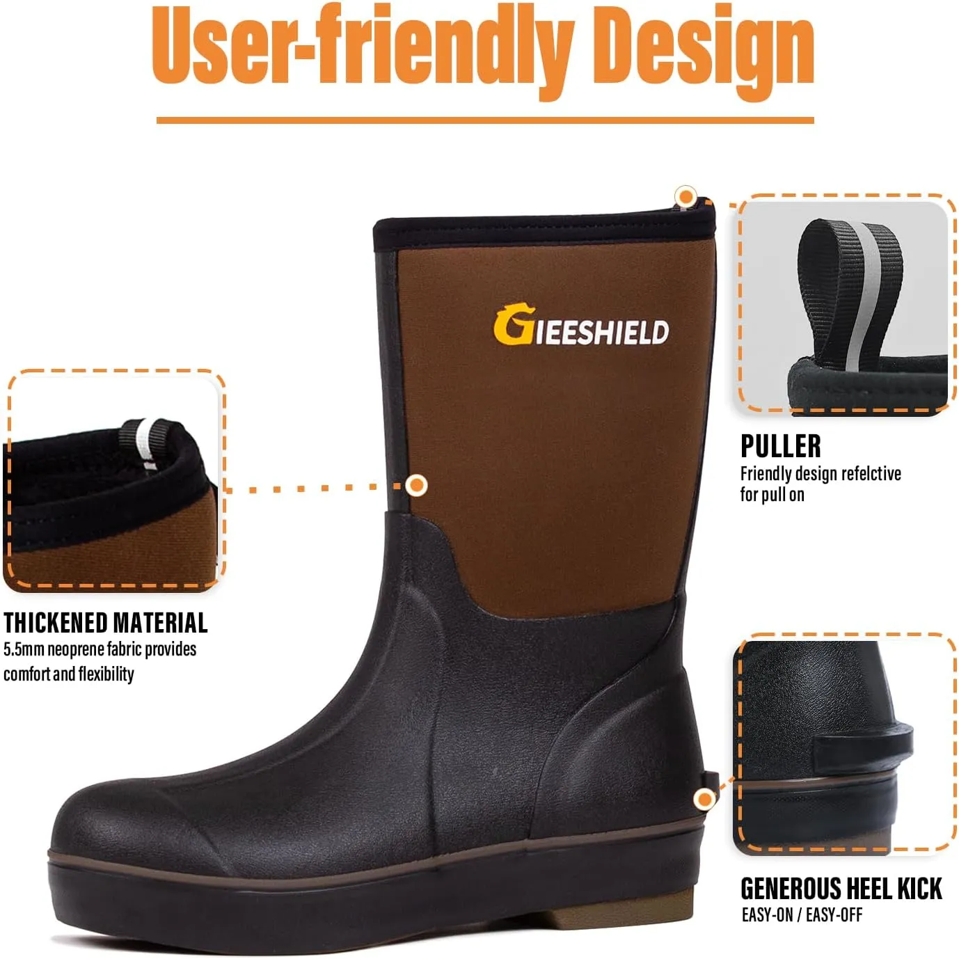 Mid-Calf Waterproof Insulated Rubber Boots with Steel Shank, 6mm Neoprene Rubber Boots for Men and Women, Ideal for Hunting, Farming, Gardening, and Fishing