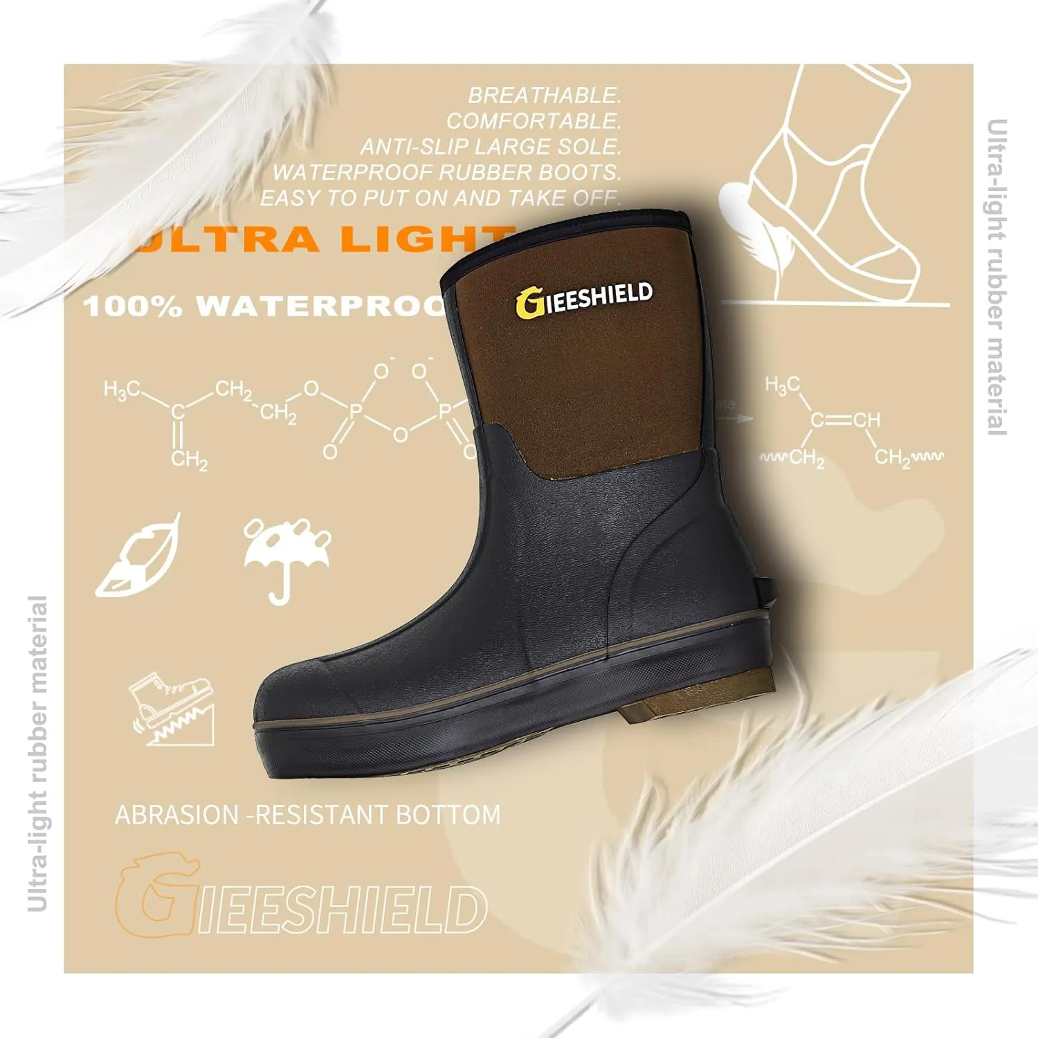 Mid-Calf Waterproof Insulated Rubber Boots with Steel Shank, 6mm Neoprene Rubber Boots for Men and Women, Ideal for Hunting, Farming, Gardening, and Fishing