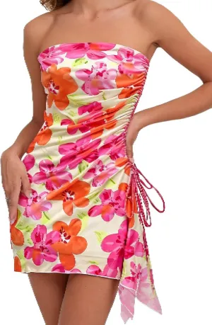 Milumia Women's Floral Ruched Mini Tube Dress Strapless Split Hem Bodycon Dresses