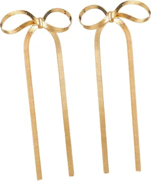 Minimalist Gold Bow Earrings Dainty Bow Ribbon Dangle Earrings Statement for Women