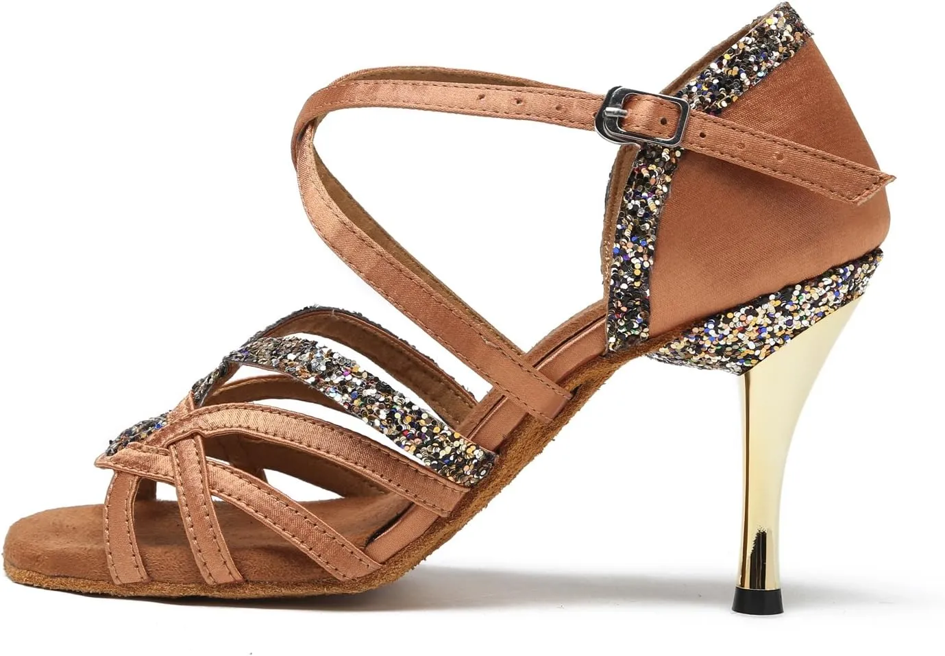 Minishion GL239 Women's High Heel Buckle Satin Latin Ballroom Tango Salsa Dance Shoes Wedding Party Prom Sandals