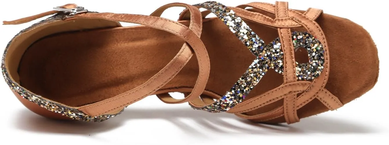 Minishion GL239 Women's High Heel Buckle Satin Latin Ballroom Tango Salsa Dance Shoes Wedding Party Prom Sandals