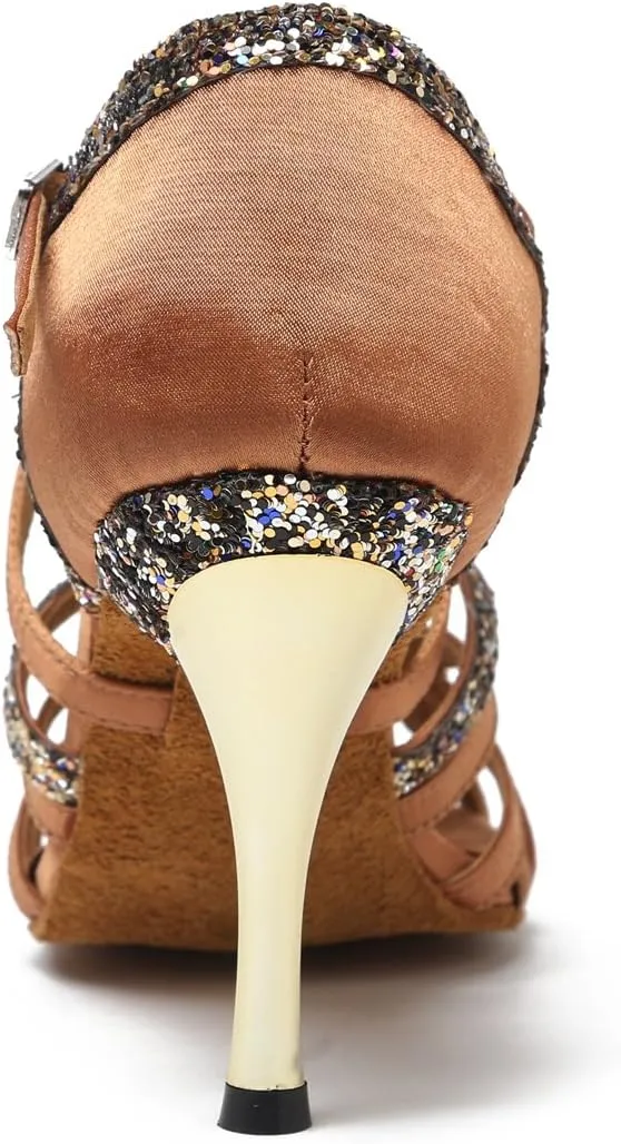 Minishion GL239 Women's High Heel Buckle Satin Latin Ballroom Tango Salsa Dance Shoes Wedding Party Prom Sandals