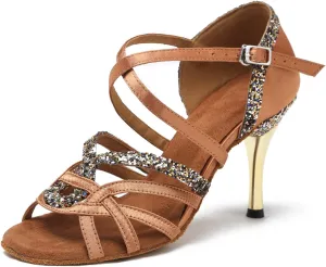 Minishion GL239 Women's High Heel Buckle Satin Latin Ballroom Tango Salsa Dance Shoes Wedding Party Prom Sandals