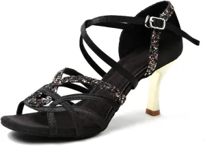Minishion GL239 Women's High Heel Buckle Satin Latin Ballroom Tango Salsa Dance Shoes Wedding Party Prom Sandals