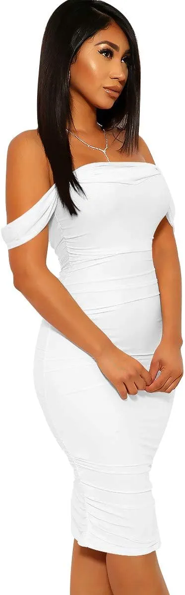 Mizoci Women's Summer Sexy Bodycon Tube Top Off Shoulder Party Club Midi Dress