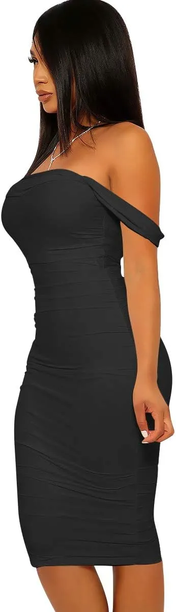 Mizoci Women's Summer Sexy Bodycon Tube Top Off Shoulder Party Club Midi Dress