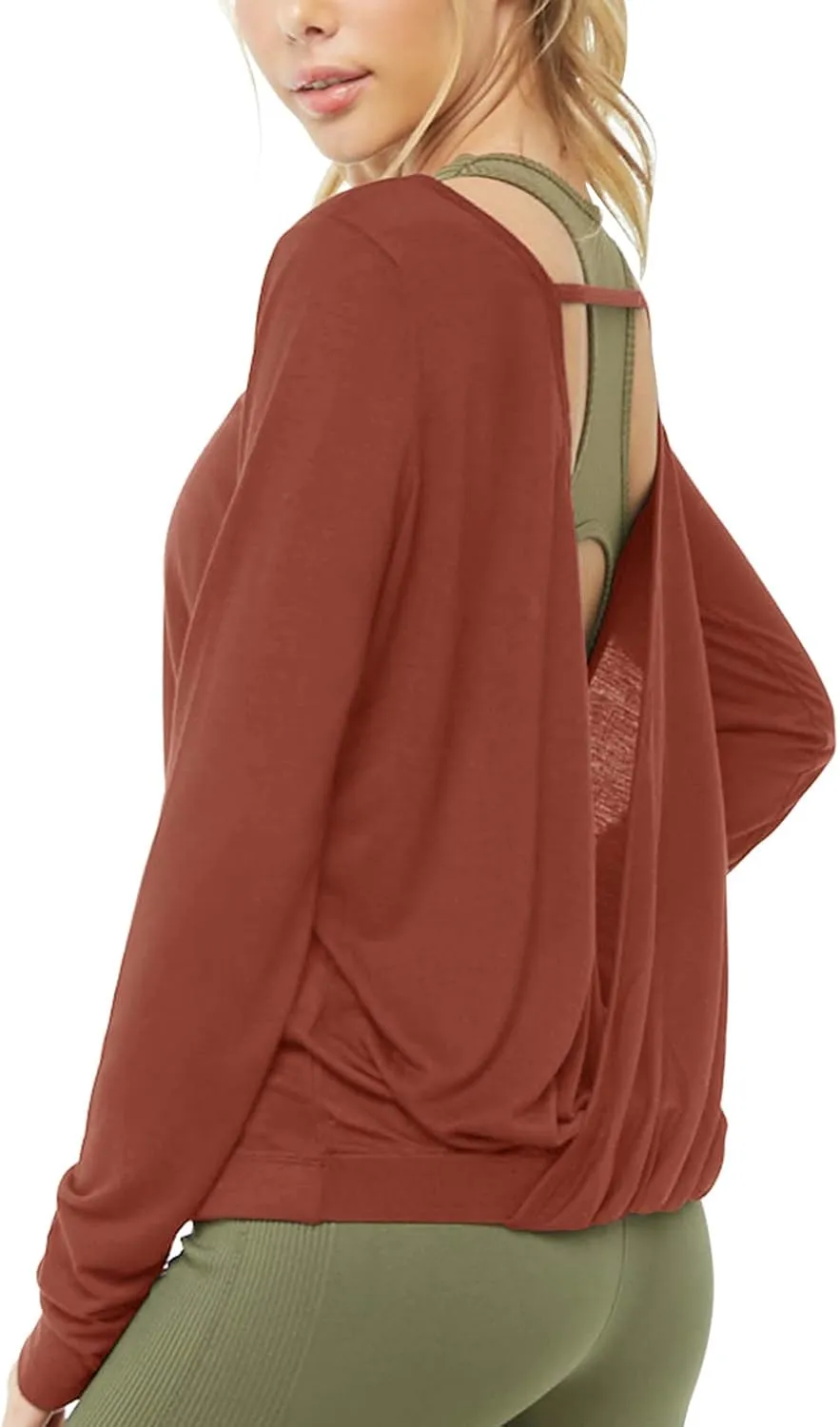 Muzniuer Women's Long Sleeve Open Back Workout Shirts Loose Backless Yoga Shirts Thumb Hole Shirts