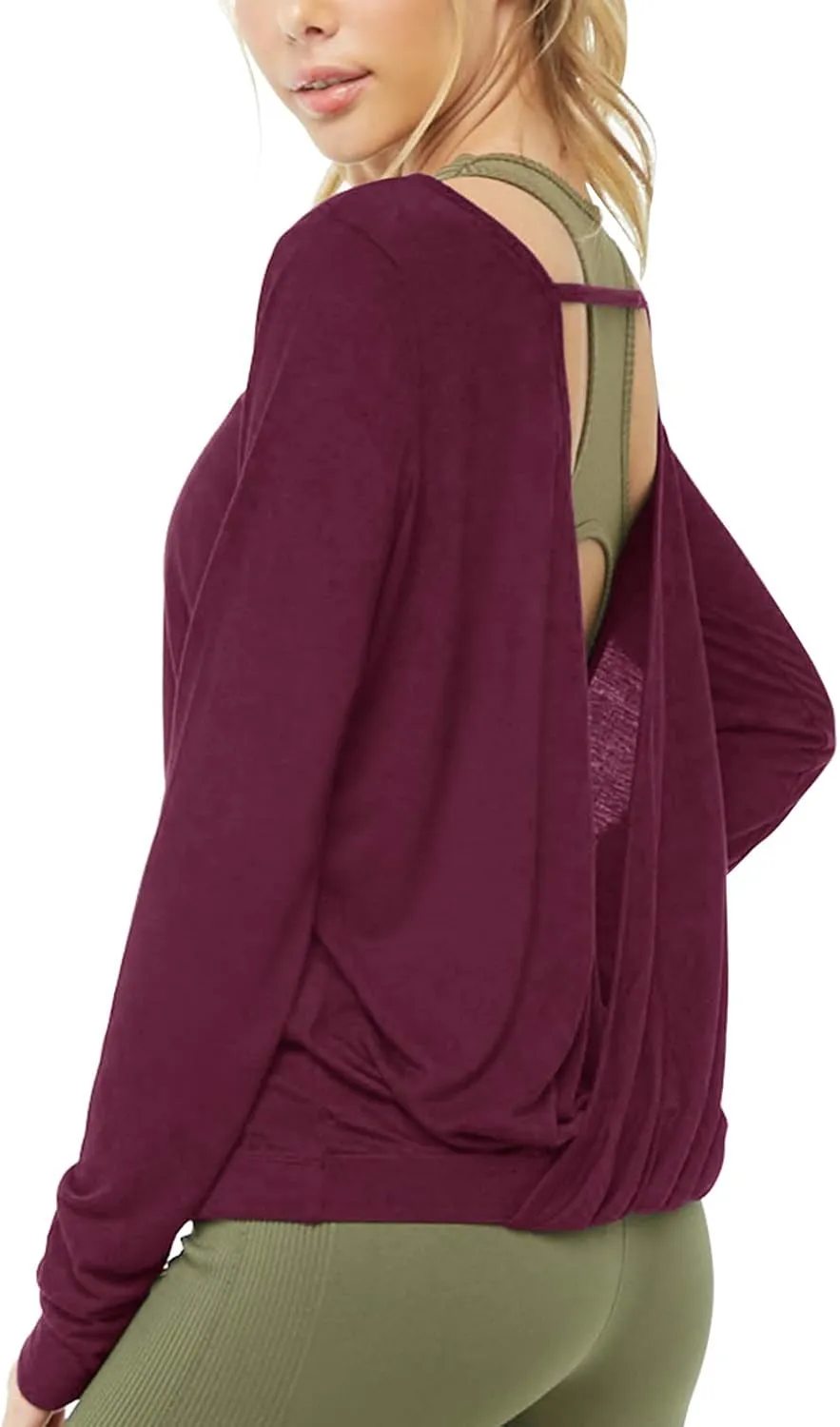 Muzniuer Women's Long Sleeve Open Back Workout Shirts Loose Backless Yoga Shirts Thumb Hole Shirts