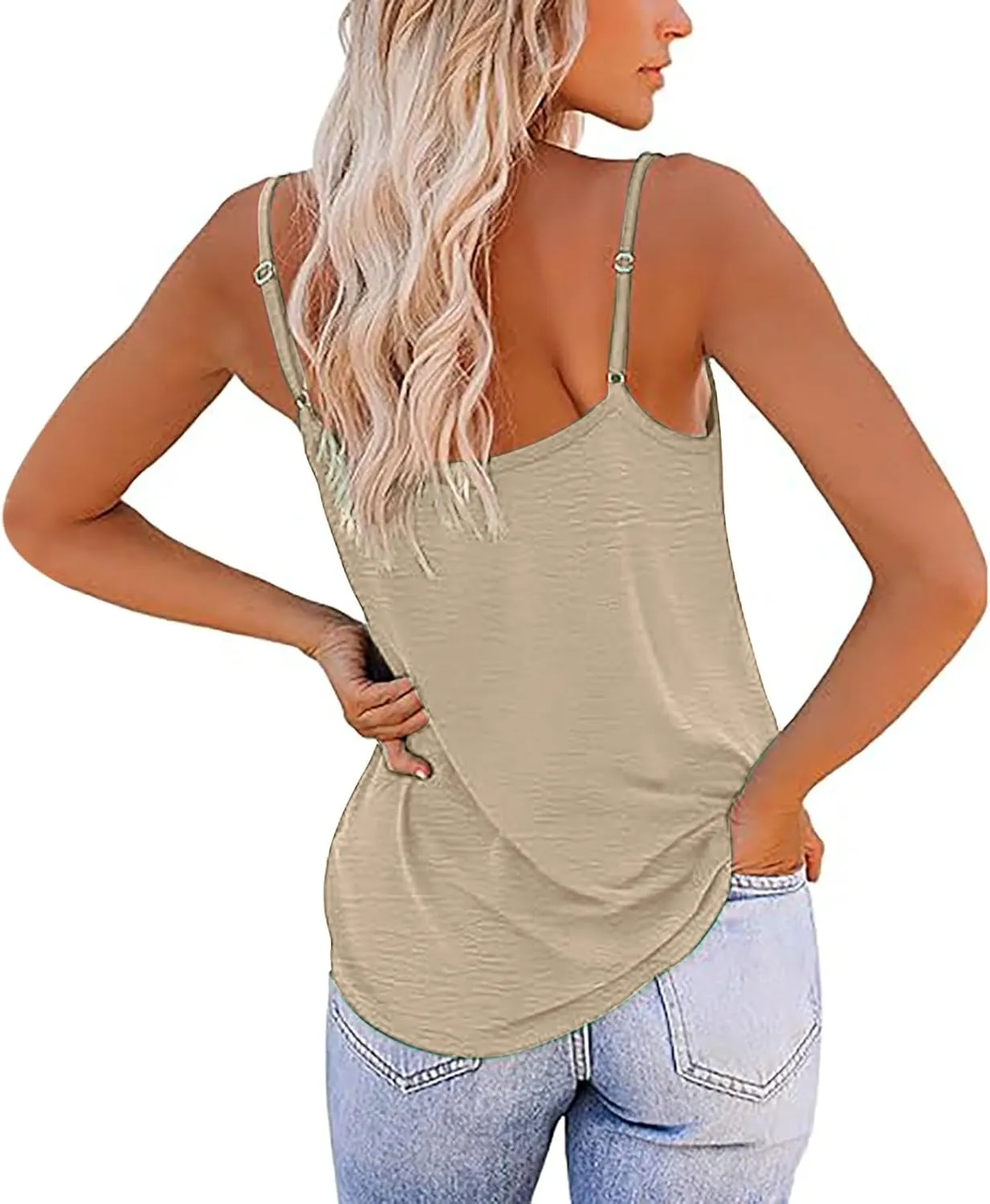 Mzkdieey Summer Tank Tops for Women Sexy Spaghetti Strap Camisole Casual Sleeveless Loose Fit Cami Shirt Solid Flowy Tees