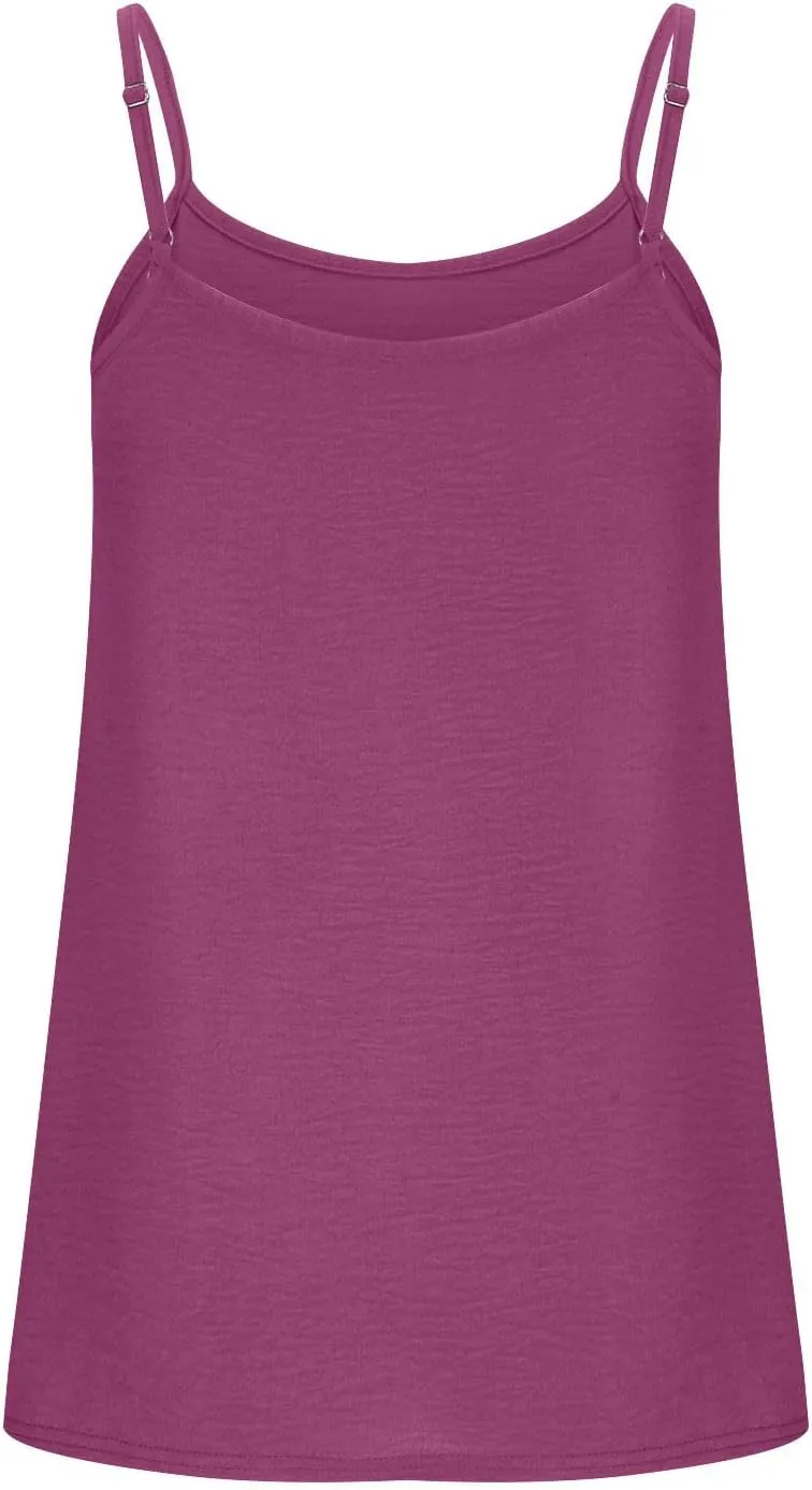 Mzkdieey Summer Tank Tops for Women Sexy Spaghetti Strap Camisole Casual Sleeveless Loose Fit Cami Shirt Solid Flowy Tees