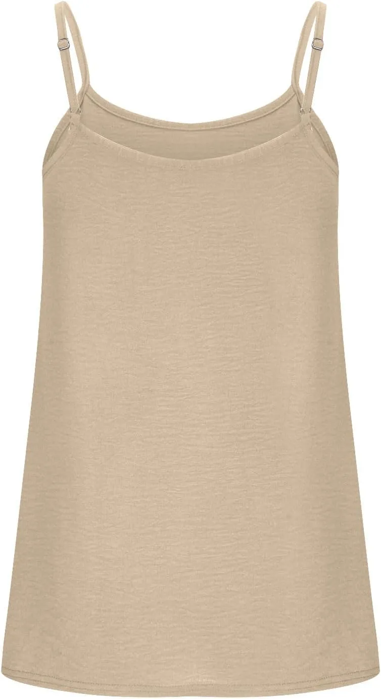 Mzkdieey Summer Tank Tops for Women Sexy Spaghetti Strap Camisole Casual Sleeveless Loose Fit Cami Shirt Solid Flowy Tees