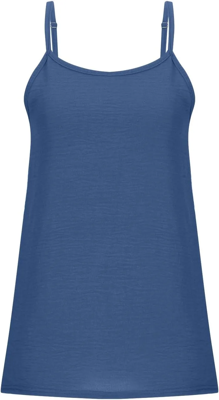 Mzkdieey Summer Tank Tops for Women Sexy Spaghetti Strap Camisole Casual Sleeveless Loose Fit Cami Shirt Solid Flowy Tees