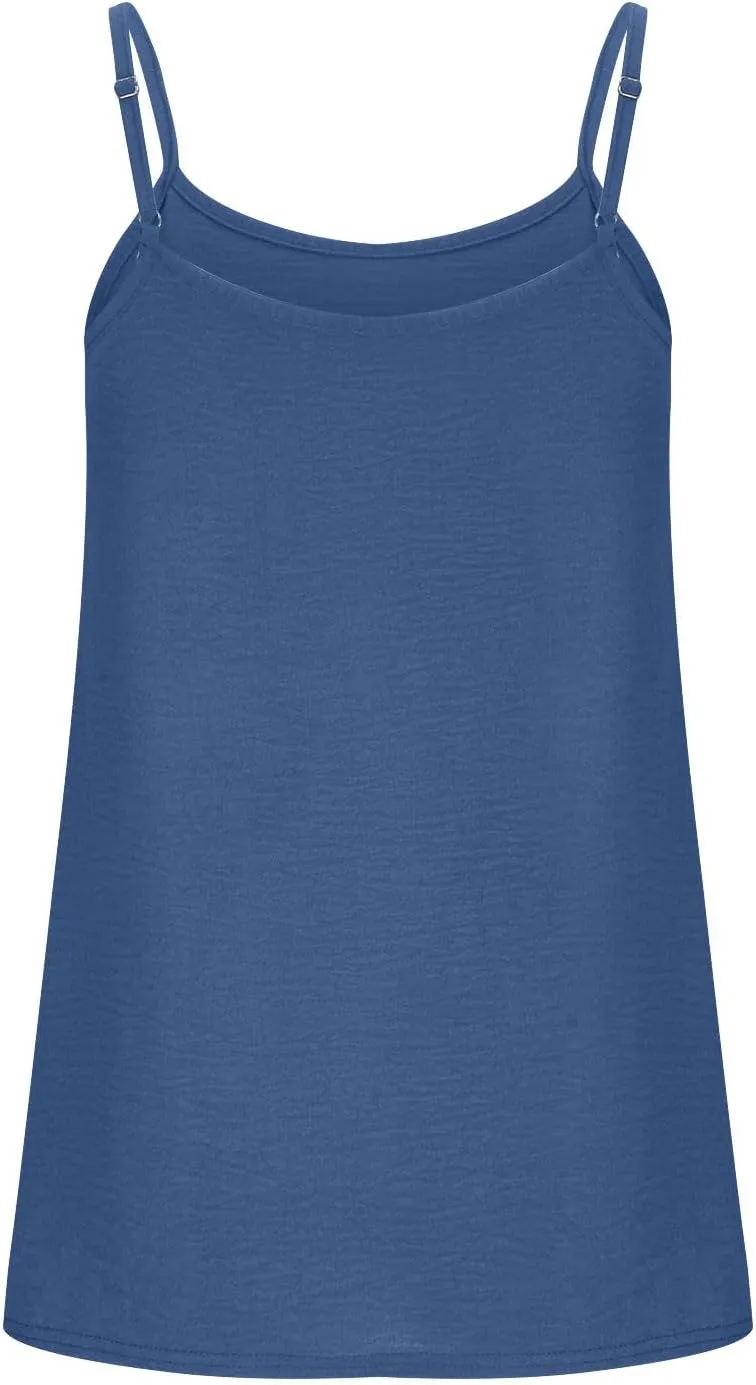 Mzkdieey Summer Tank Tops for Women Sexy Spaghetti Strap Camisole Casual Sleeveless Loose Fit Cami Shirt Solid Flowy Tees