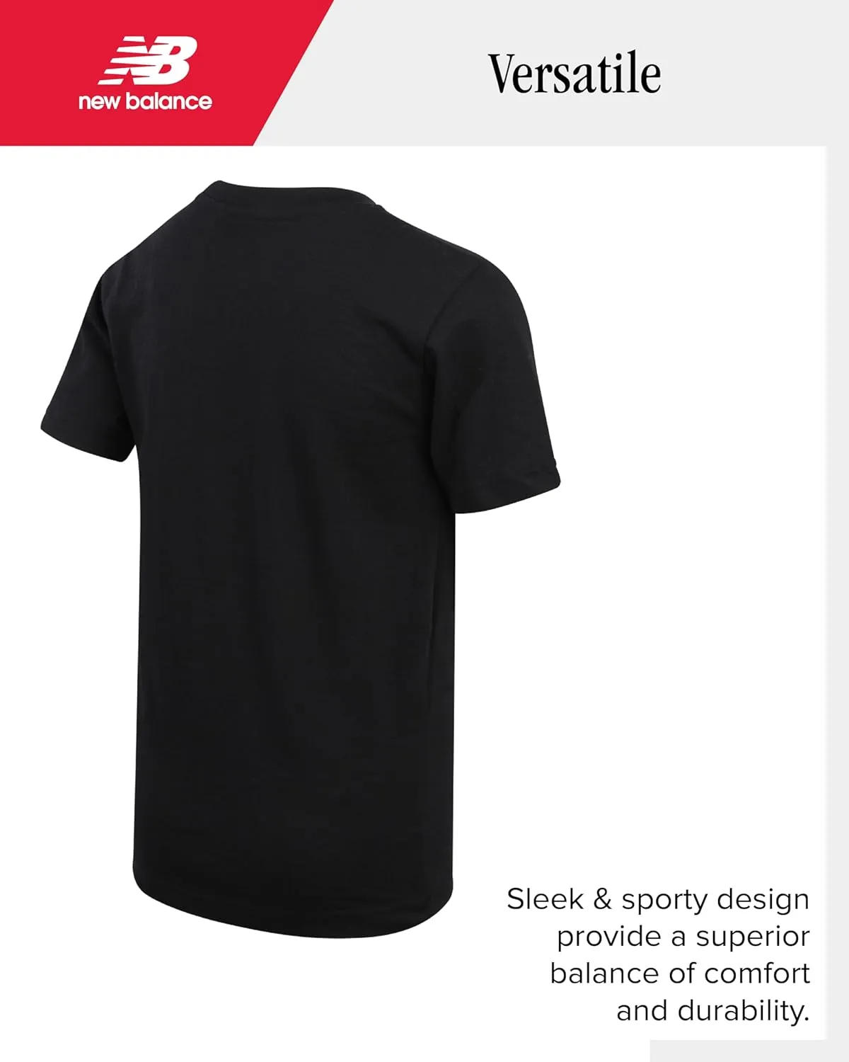 New Balance Boys' T-Shirt - Cotton Core Stacked Logo Shirt for Boys' - Kids Youth Athletic Crewneck Short Sleeve Tee (8-20)