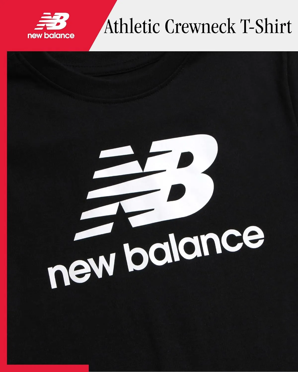 New Balance Boys' T-Shirt - Cotton Core Stacked Logo Shirt for Boys' - Kids Youth Athletic Crewneck Short Sleeve Tee (8-20)