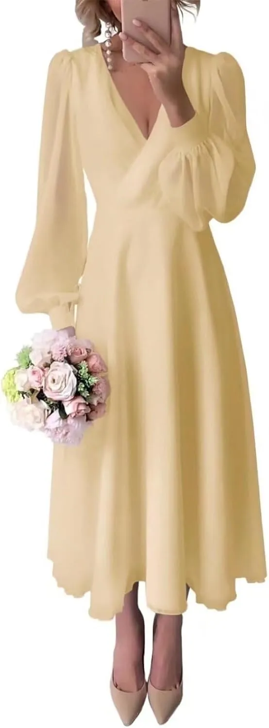 Off Shoulder Wedding Dresses for Bride Tea Length Bridal Gown for Wedding