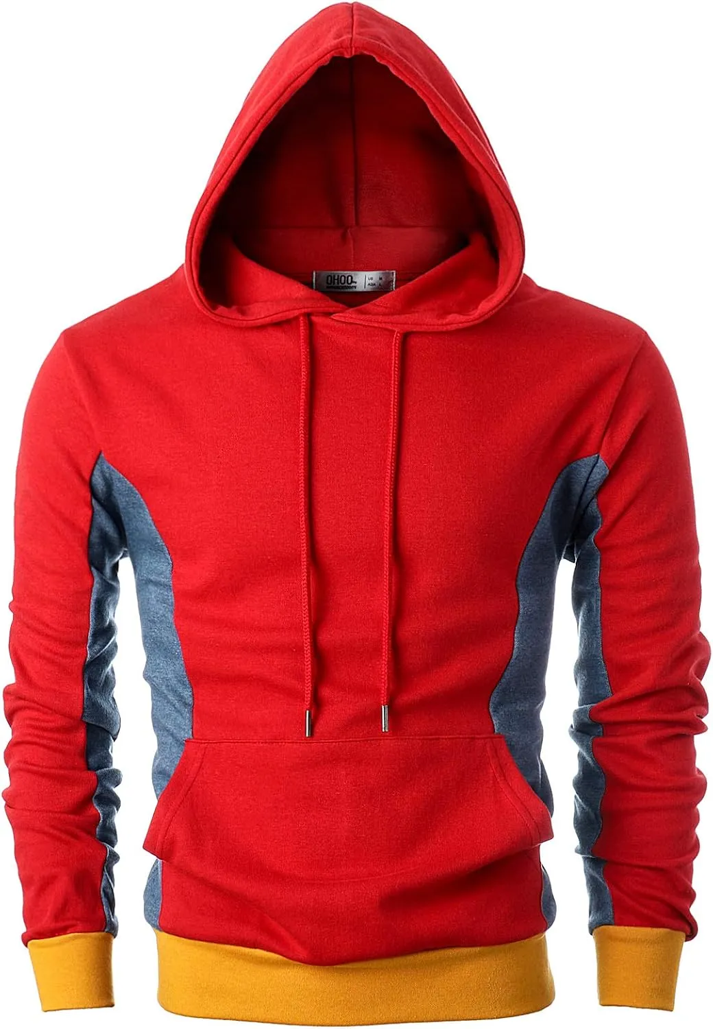 Ohoo Mens Color-Block Hooded Sweatshirt with Kangaroo Pocket Slim Fit Lightweight Pullover