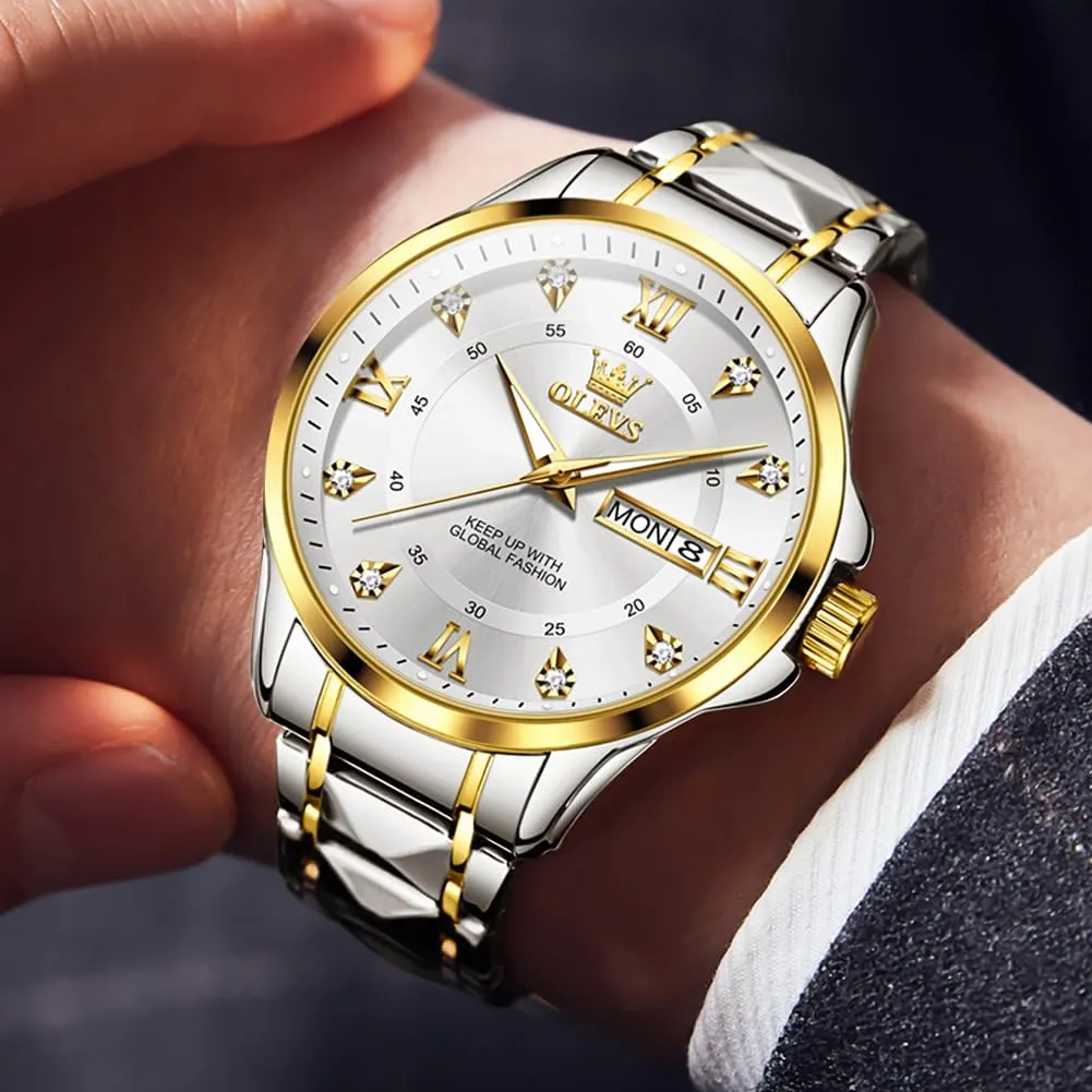 OLEVS Watches for Men,Mens Watch Large Wrist,Roman Numerals Men Watch,Chronograph Watches for Men,Luxury Watches for Men,Diamond Watches for Men,Men Watch Waterproof,Relojes para Hombres