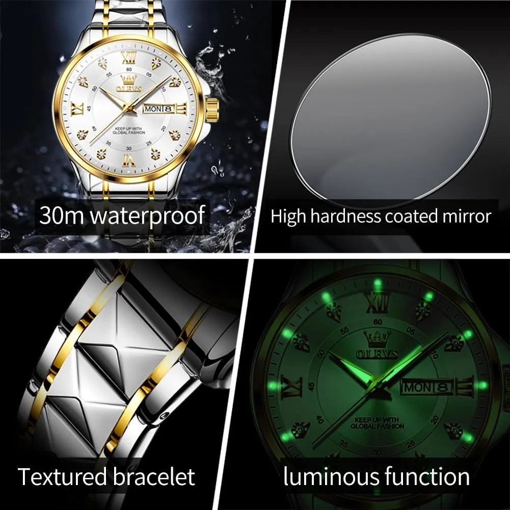 OLEVS Watches for Men,Mens Watch Large Wrist,Roman Numerals Men Watch,Chronograph Watches for Men,Luxury Watches for Men,Diamond Watches for Men,Men Watch Waterproof,Relojes para Hombres